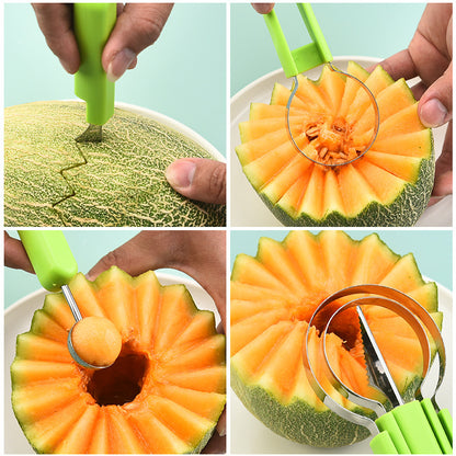 ✨ Elevate Your Fruit Preparation Game—The 3-in-1 Multi-Function Melon Ball Scoop & Carving Knife Set! ✨