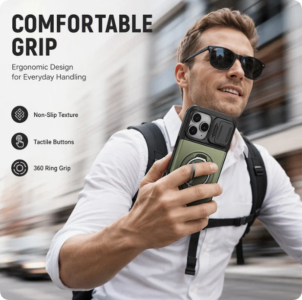 📱 Rugged Phone Case with Card Holder – 🧲 Magnetic Phone Case with Ring Stand for iPhone – Military-Grade Drop Protection, 360° Rotatable Stand & Slide Camera Cover ✨