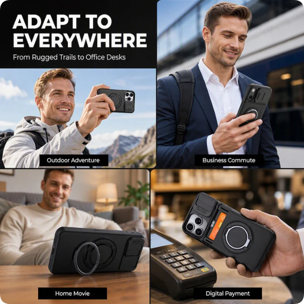 📱 Rugged Phone Case with Card Holder – 🧲 Magnetic Phone Case with Ring Stand for iPhone – Military-Grade Drop Protection, 360° Rotatable Stand & Slide Camera Cover ✨
