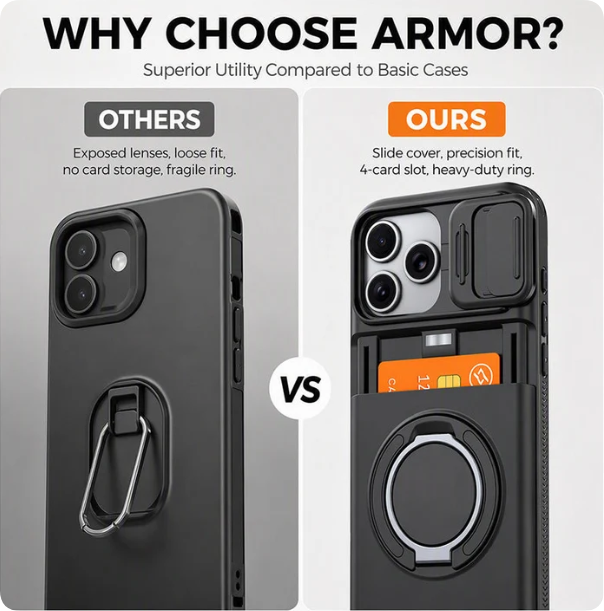 📱 Rugged Phone Case with Card Holder – 🧲 Magnetic Phone Case with Ring Stand for iPhone – Military-Grade Drop Protection, 360° Rotatable Stand & Slide Camera Cover ✨
