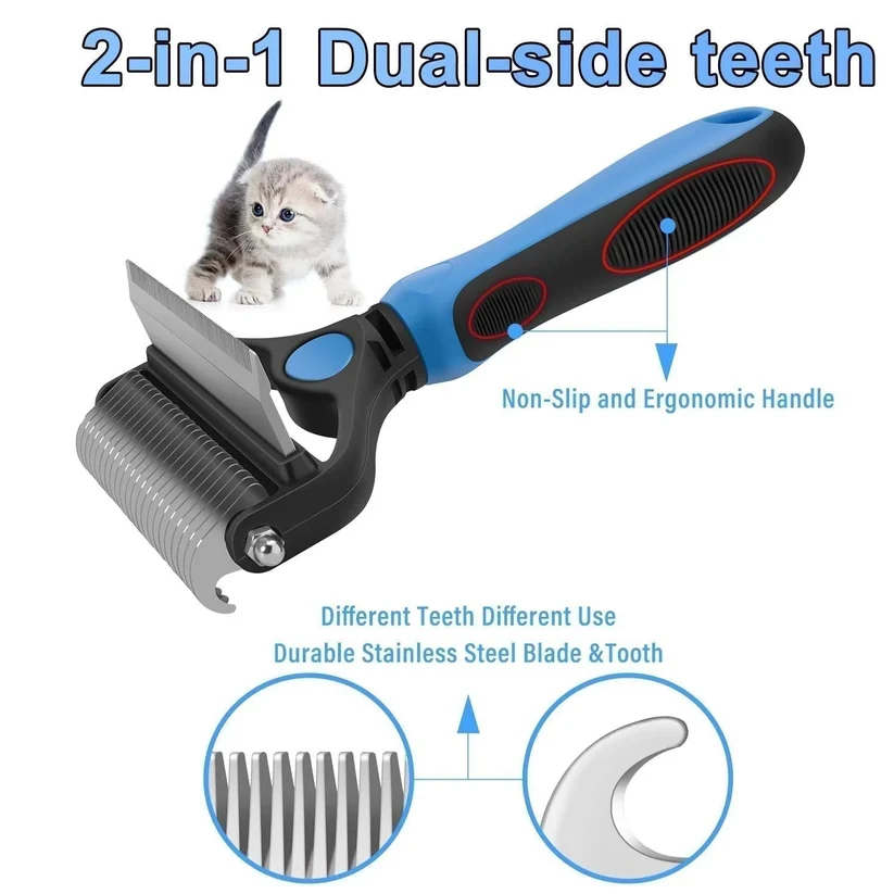 🐾Professional double-sided pet hair removal tool for dogs and cats—gentle and highly effective for a hair-free home.🐈