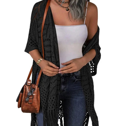 🔥Limited Time 50% Off!😍Women’s Oversized Knit Cardigan – Lightweight Crochet Tassel Kimono for Spring & Summer 🌸