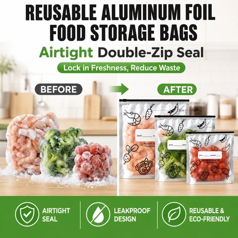 🛡️🥬 Reusable thickened upright aluminum foil sealing storage bags with labelschu'fang