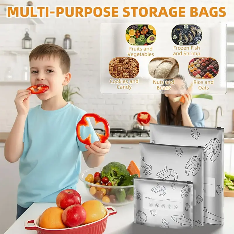 🛡️🥬 Reusable thickened upright aluminum foil sealing storage bags with labelschu'fang