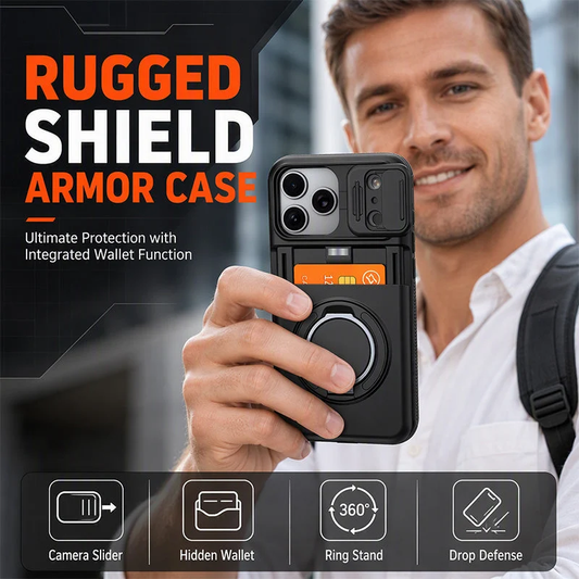 📱 Rugged Phone Case with Card Holder – 🧲 Magnetic Phone Case with Ring Stand for iPhone – Military-Grade Drop Protection, 360° Rotatable Stand & Slide Camera Cover ✨