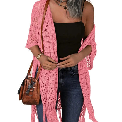 🔥Limited Time 50% Off!😍Women’s Oversized Knit Cardigan – Lightweight Crochet Tassel Kimono for Spring & Summer 🌸