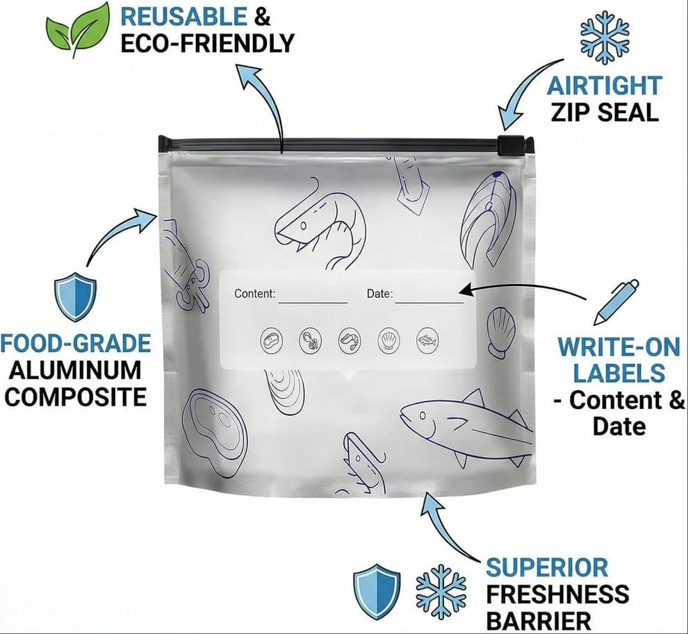 🛡️🥬 Reusable thickened upright aluminum foil sealing storage bags with labelschu'fang