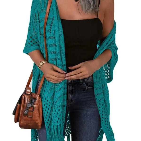 🔥Limited Time 50% Off!😍Women’s Oversized Knit Cardigan – Lightweight Crochet Tassel Kimono for Spring & Summer 🌸