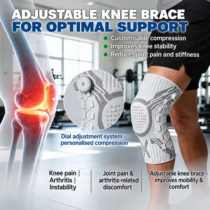 Adjustable, high-quality compression knee brace suitable for men, women, and all ages.