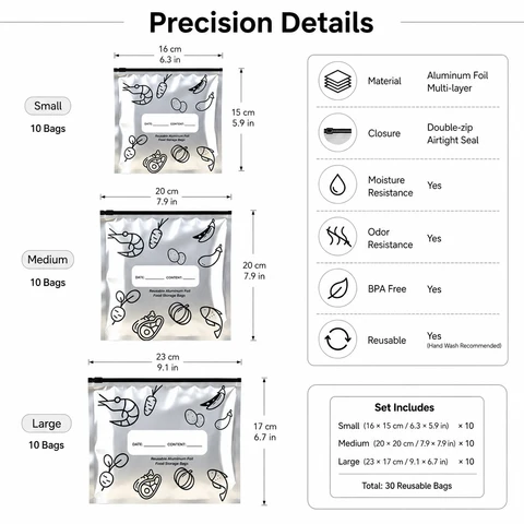 🛡️🥬 Reusable thickened upright aluminum foil sealing storage bags with labelschu'fang