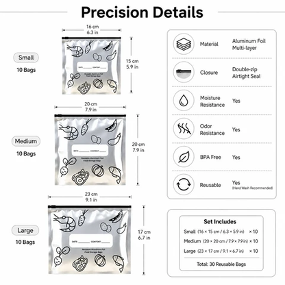 🛡️🥬 Reusable thickened upright aluminum foil sealing storage bags with labelschu'fang