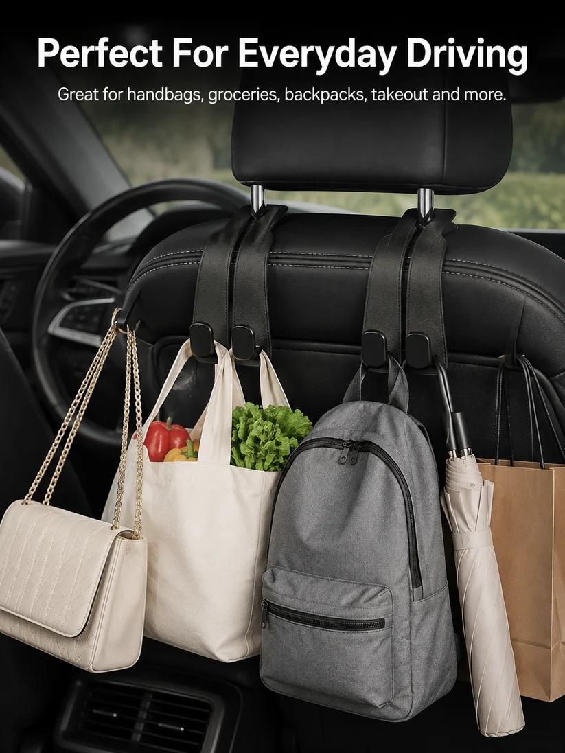 🚗High-quality 2-in-1 suede car seat headrest hooks—✨10kg load capacity, ensuring unobstructed driving