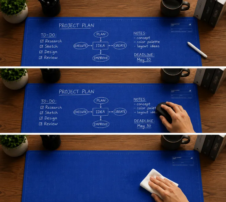 🖊️✨The Blueprint Deskmat Includes the Blueprint Marker💻🖱A Double-Sided Deskmat to Draw, Erase & Redraw As Needed. 📝