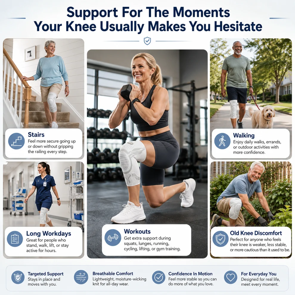Adjustable, high-quality compression knee brace suitable for men, women, and all ages.