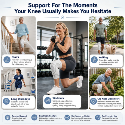 Adjustable, high-quality compression knee brace suitable for men, women, and all ages.
