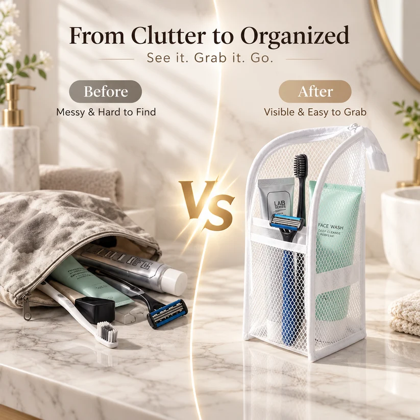 ✨Freestanding Waterproof Mesh Travel🧳 Toiletry Bag