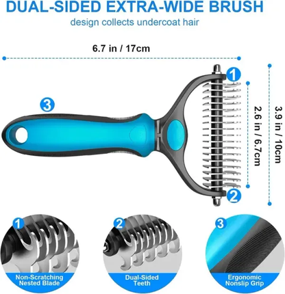 🐾Professional double-sided pet hair removal tool for dogs and cats—gentle and highly effective for a hair-free home.🐈