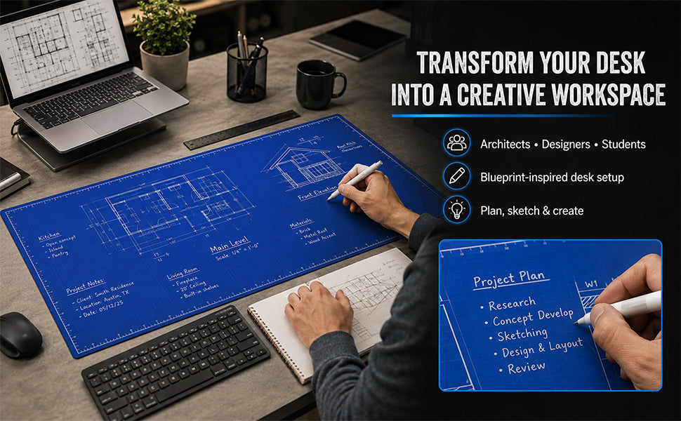 🖊️✨The Blueprint Deskmat Includes the Blueprint Marker💻🖱A Double-Sided Deskmat to Draw, Erase & Redraw As Needed. 📝