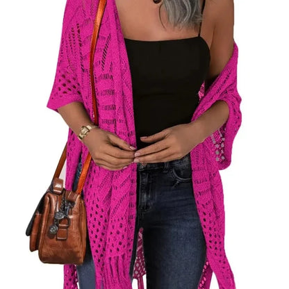 🔥Limited Time 50% Off!😍Women’s Oversized Knit Cardigan – Lightweight Crochet Tassel Kimono for Spring & Summer 🌸