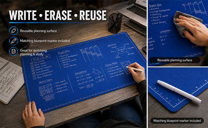 🖊️✨The Blueprint Deskmat Includes the Blueprint Marker💻🖱A Double-Sided Deskmat to Draw, Erase & Redraw As Needed. 📝