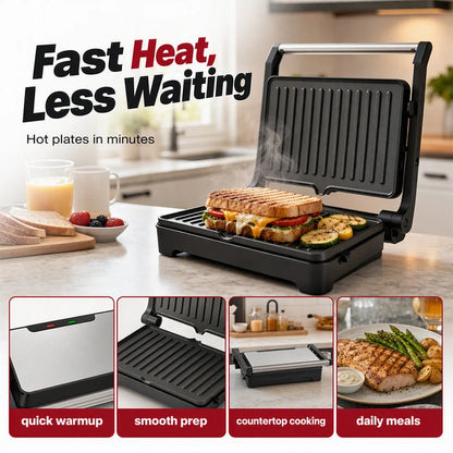 Electric Sandwich Press and Panini Maker with 180-Degree Flat Grill