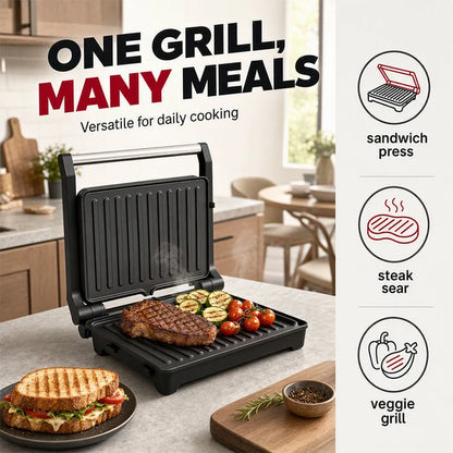 Electric Sandwich Press and Panini Maker with 180-Degree Flat Grill