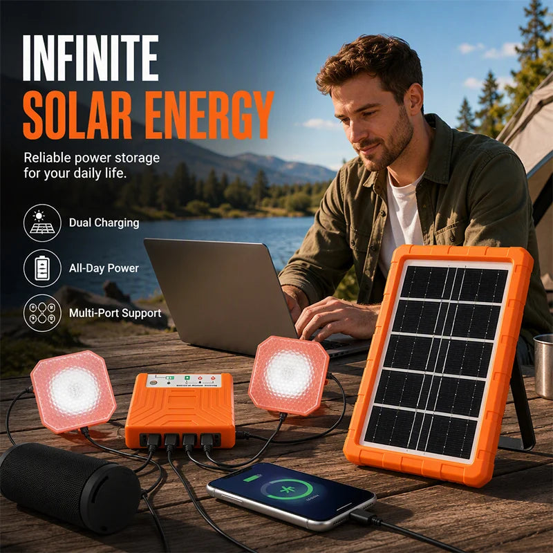 🔥 Portable Solar Power Station + 2 LED Lights – Power Anywhere, Anytime ☀️🔋