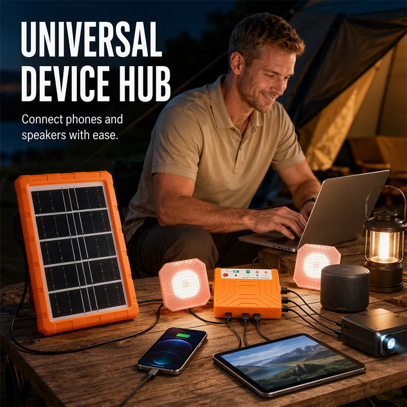 🔥 Portable Solar Power Station + 2 LED Lights – Power Anywhere, Anytime ☀️🔋