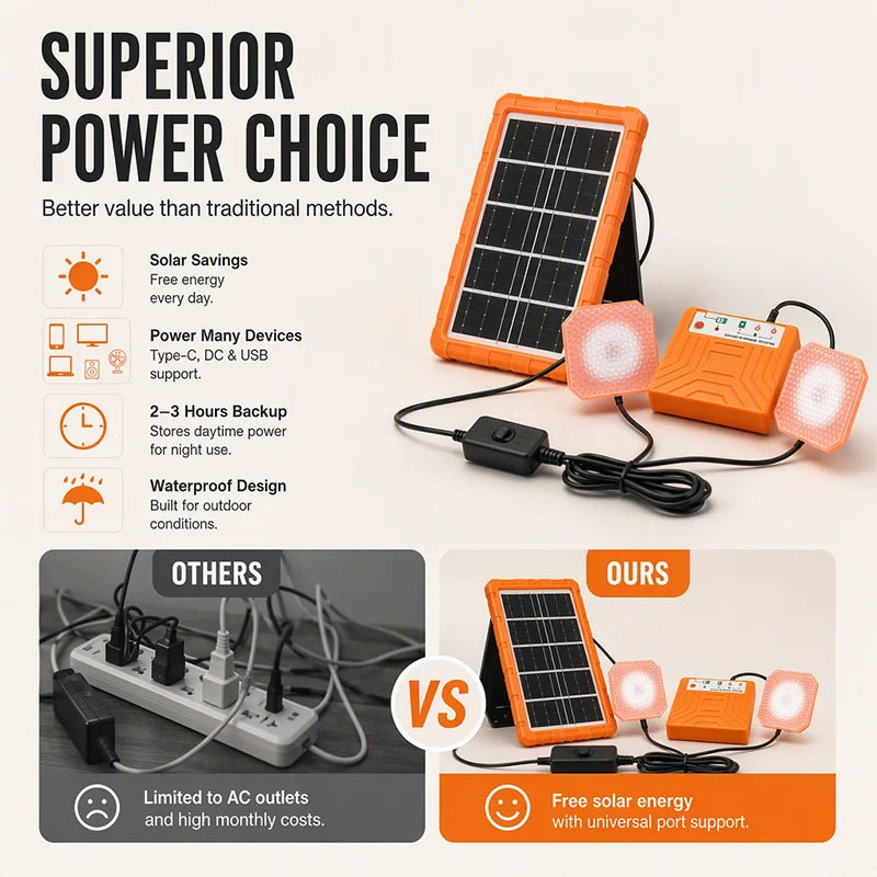 🔥 Portable Solar Power Station + 2 LED Lights – Power Anywhere, Anytime ☀️🔋