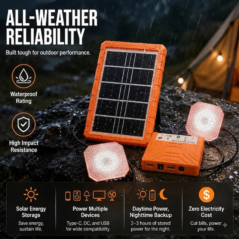 🔥 Portable Solar Power Station + 2 LED Lights – Power Anywhere, Anytime ☀️🔋